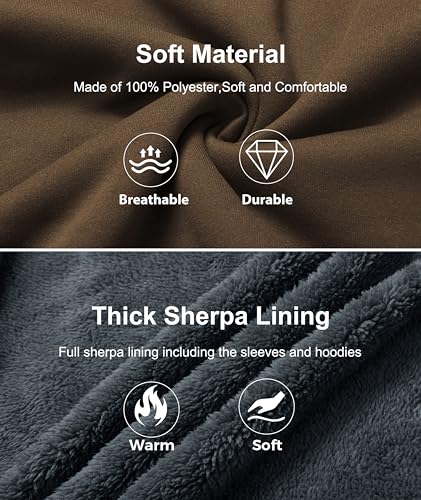 Image of Little Beauty Fleece Hoodies for Men Winter Thick Jackets Sherpa Lined Zip Up Sweatshirt With Kanga Pocket