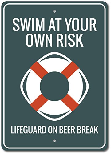 SIGNCHAT Life Preserver Sign Swim at Risk Sign Lifeguard �M�t�g ���^���|�X�^�[ �E�H�[���A�[�g ���� �u���L�Ŕ� 8X12�C���`