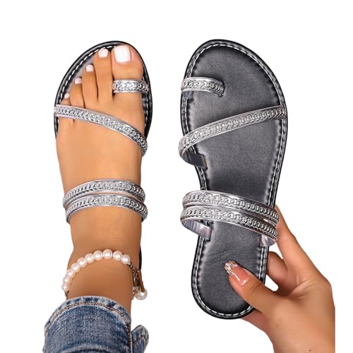 Glitzer Sandalen Damen Silber, Glitzer Flip...