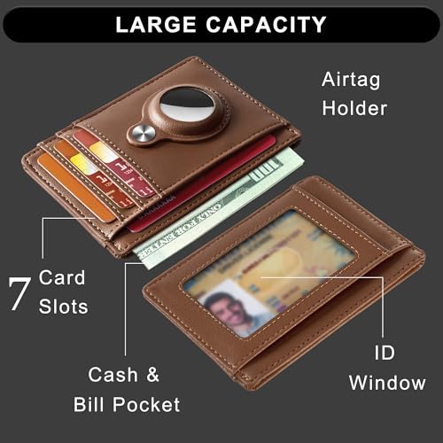 Image of Hawanik Slim Minimalist Wallet Front Pocket Wallet with Built-in Holder for AirTag