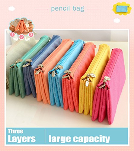 O,Like Super Capacity Pencil Case Three Compartment Pencil Holer Pencil Pouch Pen Bag Cosmetic Bag (Yellow) #TOP6
