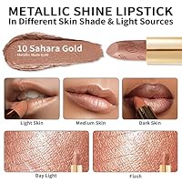 OULAC Lippenstift Metallic Glanz Finish, Nudetöne, Hochpigmentierter, Kein Körniges Gefühl, Langlebig, Feuchtigkeitsspendende Formel, Vegan, 4.3g, (10) Sahara Gold – Ansicht 3