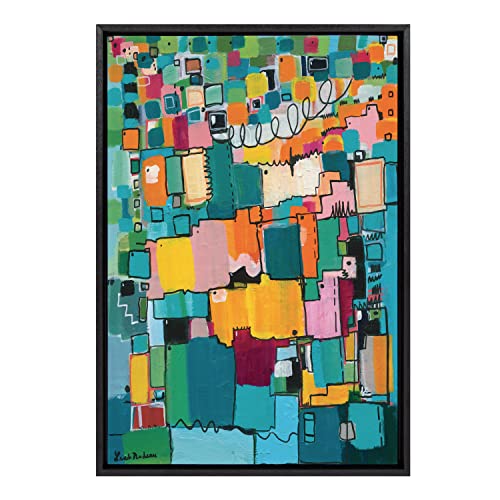 Kate and Laurel Sylvie Afternoon Delight Framed Canvas Wall Art by Leah Nadeau; 23x33 Black; Decorative Abstract Print for Wall