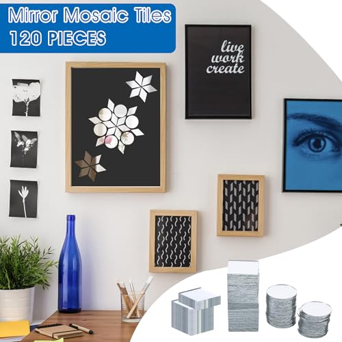 ASTER 120 Stück Spiegel Kleine Mosaik zum Basteln, 3 Formen Handwerk Spiegel Mosaik Selbstklebend Spiegel Glasspiegelfliese DIY Mini Spiegel für Kunst Wand Tür Dekorationen Rahmen