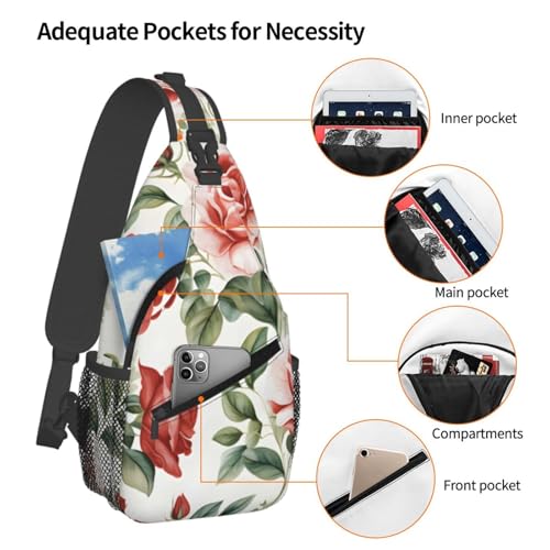 Mochila bandolera unisex con patrón de flores rosas miniatura 4