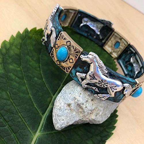PammyJ Horse Bracelet Tri-Tone with Patina - Western Horse Stretch Bracelet2
