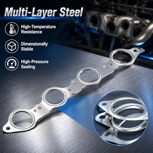 Image of FUSCH MLS Exhaust Manifold Header Gasket with Bolts Kit Compatible with Chevy Silverado Suburban Tahoe /GMC Sierra Yukon /Cadillac CTS Escalade /LS Series Engines 2000-2014 Replace# 12617944 12600530
