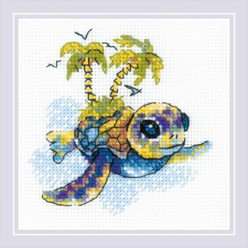 Image of RIOLIS - Little Turtle 2287, Animals Cross Stitch Kits 6 inchx6 inch, Cross Stitch Kits for Beginners & Advanced, Crossstitching Kit Adult, Embroidery Counted Stitching Kit