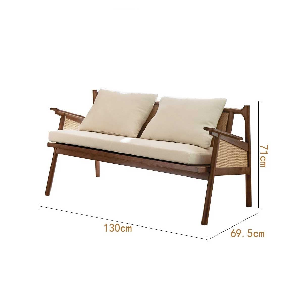 eexbz Small Sofa Rattan Sofa Leisure Armrest Rattan Sofa, Retro Living Room Wooden Rattan Sofa Couch for Small Spaces(Medium)