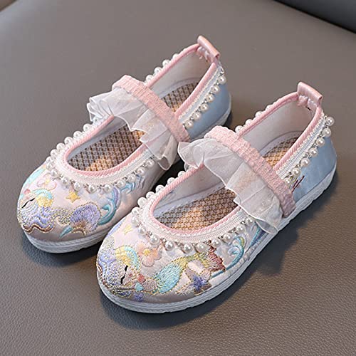 Girls Flat Bottomed Embroidered Sandals Fashionable Antique Costume Children Performance Children Slides for Girls (Pink, 9.5-10 Years Big Kids)2