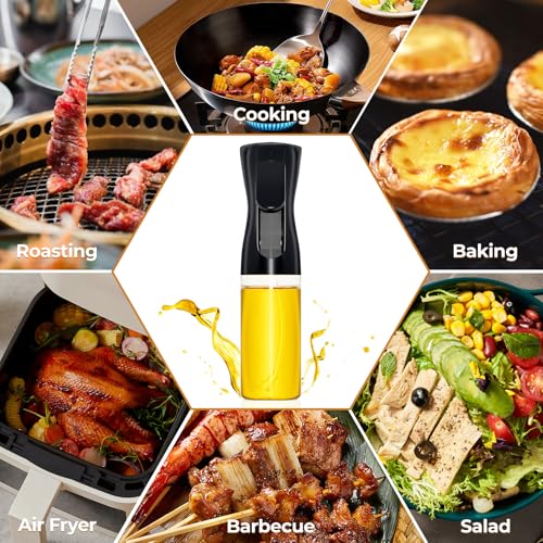 Oil Sprayer For Cooking, 2024 Newest Upgraded Olive Oil Sprayer and Dispenser for Kitchen, Food Grade Oil Spray Bottle for Cooking, Air Fryer, Deep Frying, BBQ (Black, 220ml) - Image 4
