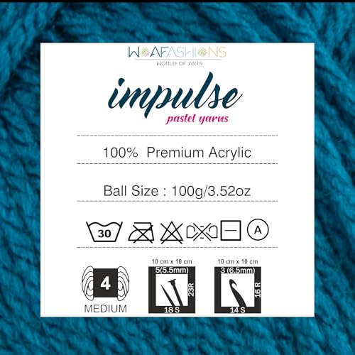 Image of Impulse Hand Knitting & Crochet Yarn, Premium Acrylic, 4 : Medium (Turkish Tile) (4X100Gms / 14.1Oz), Blue