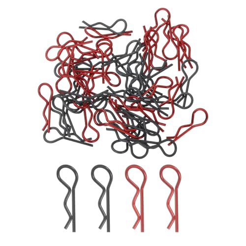 MECCANIXITY 50pcs 30-Degree Angle RC Body Clips Bent Springy R Pins 24.3x1.2x8.4mm for All 1/8 1/10 1/12 Scale Model RC Car Crawler Truck,Shell Replacement Parts(Black/Red)