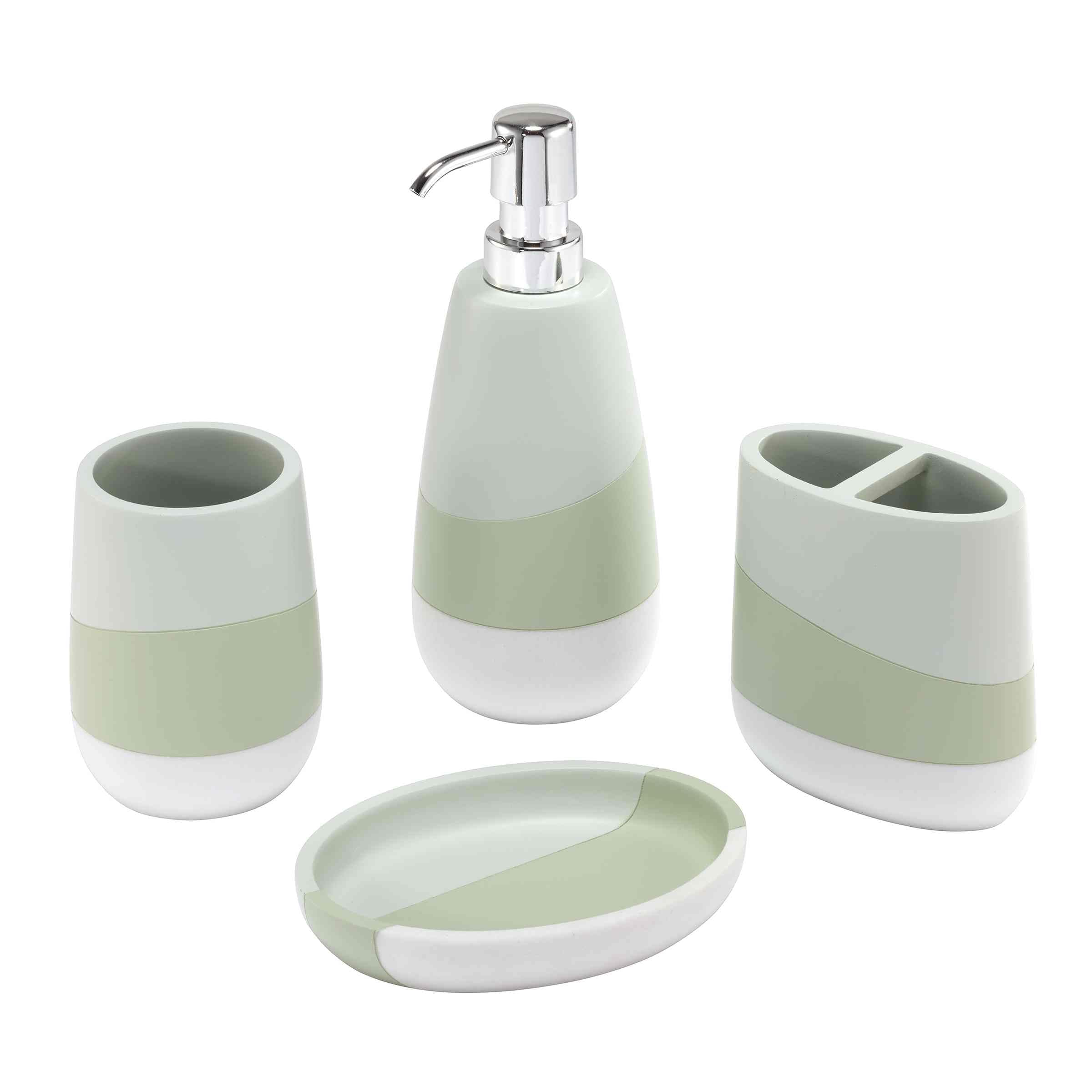 Nicole Miller - Accessory Set, 4-Piece Resin Tumbler, Toothbrush Holder, Soap Dish & Lotion Pump, Modern Bathroom Decor (Tropiluxe Collection)