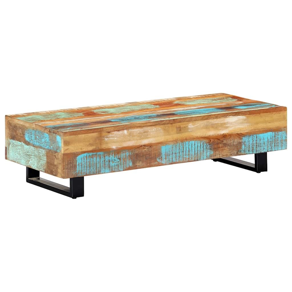 Mesa de café 120 x 50 x 30 cm madera maciza recuperada acero
