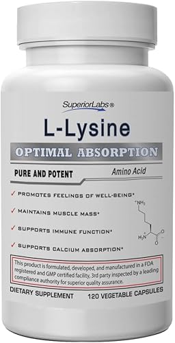 Suplemente dietético Superio Labs con L-Lisina natural, 120 cápsulas, 0.01 onzas.