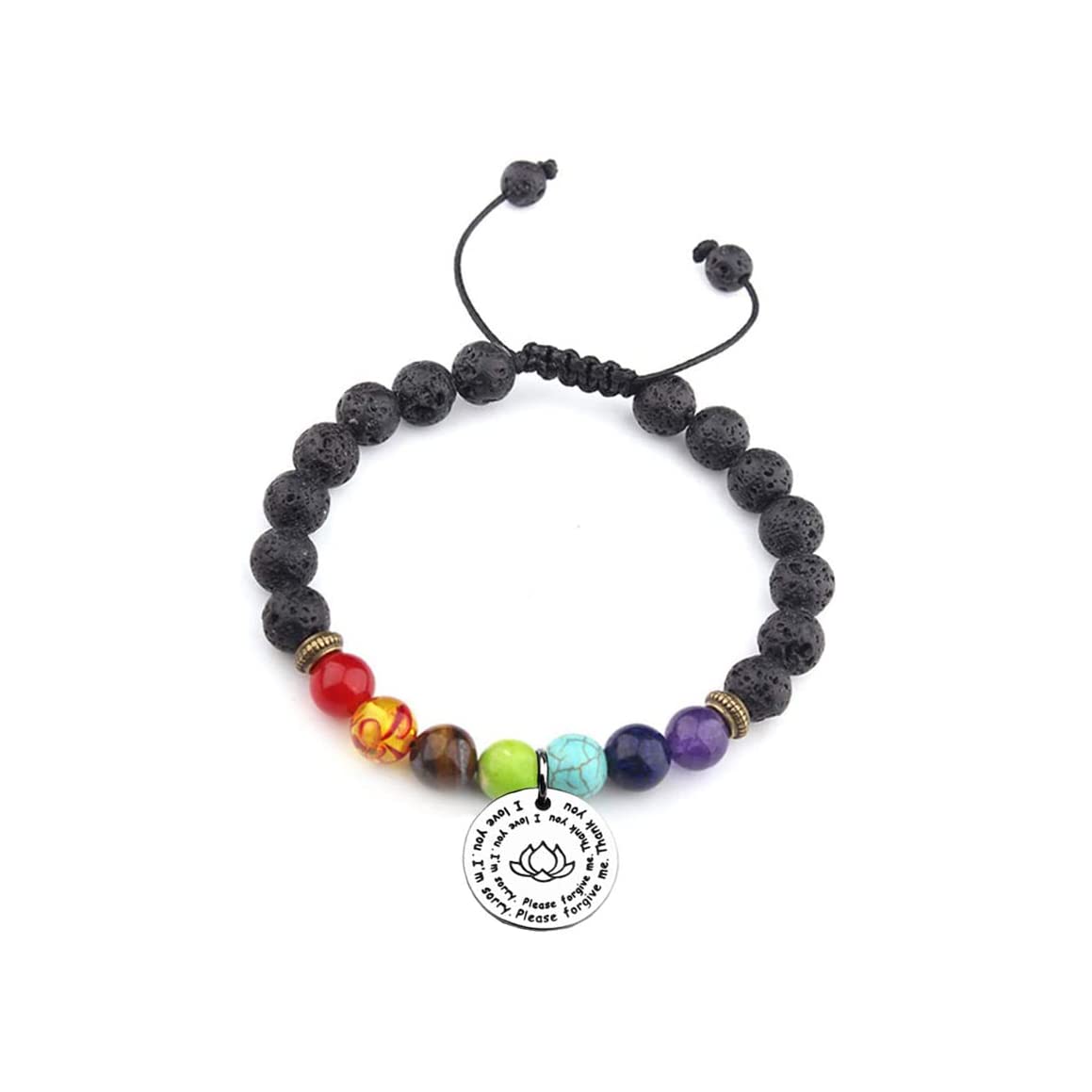 Augxigry 7 Chakra Ho'oponopono Prayer Bracelet I'm Sorry Please Forgive Me Thank You I Love You Yoga Gift