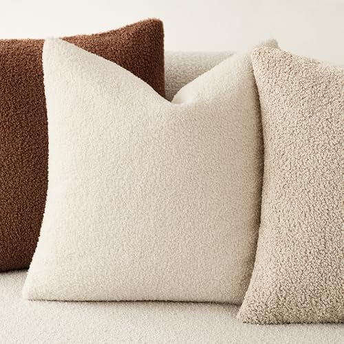 Image of Foindtower Pack of 2, Curly Faux Fur Decorative Throw Pillow Covers Soft Fuzzy Plush Cushion Case with Zipper Cozy Pillowcase for Home Living Room Couch Bed Sofa 12 x 20 Inch,Light Ivory