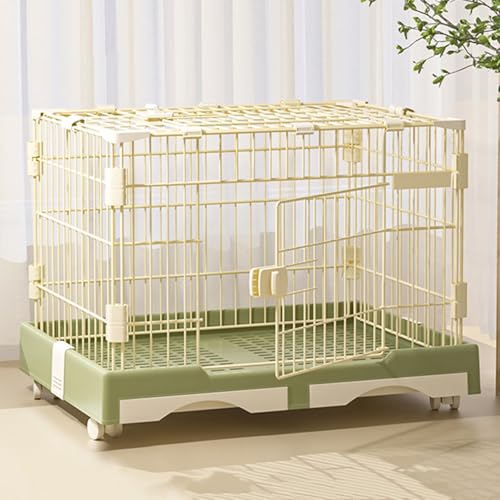 金属製の室内猫けーじ人気安い ダブルトレイ キャットゲージ スプリングドアロック付き 猫 犬 ウサギ フェレット チンチラ用のダブルドアペットケージ 猫 持ち運びケージ(Green,72*47*55cm/28*19*22in)