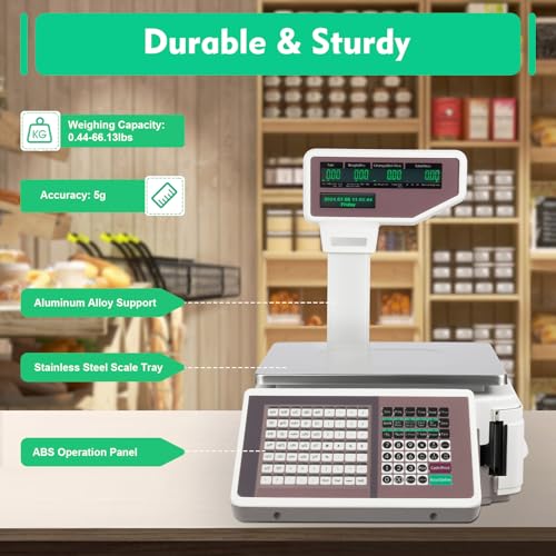 Lidhujnk Commercial Digital Price Computing Scale, Label Printing Scale, Electronic Weight Scale Price Computing Retail Food Meat Scale for Retail Store, Supermarket and Farm