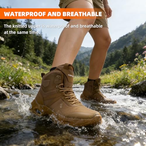 Image of Military Tactical Boots Women Wide Waterproof 6 Inches | Non Slip Side-Zip Combat Hiking Work Boots Lightweight Durable
