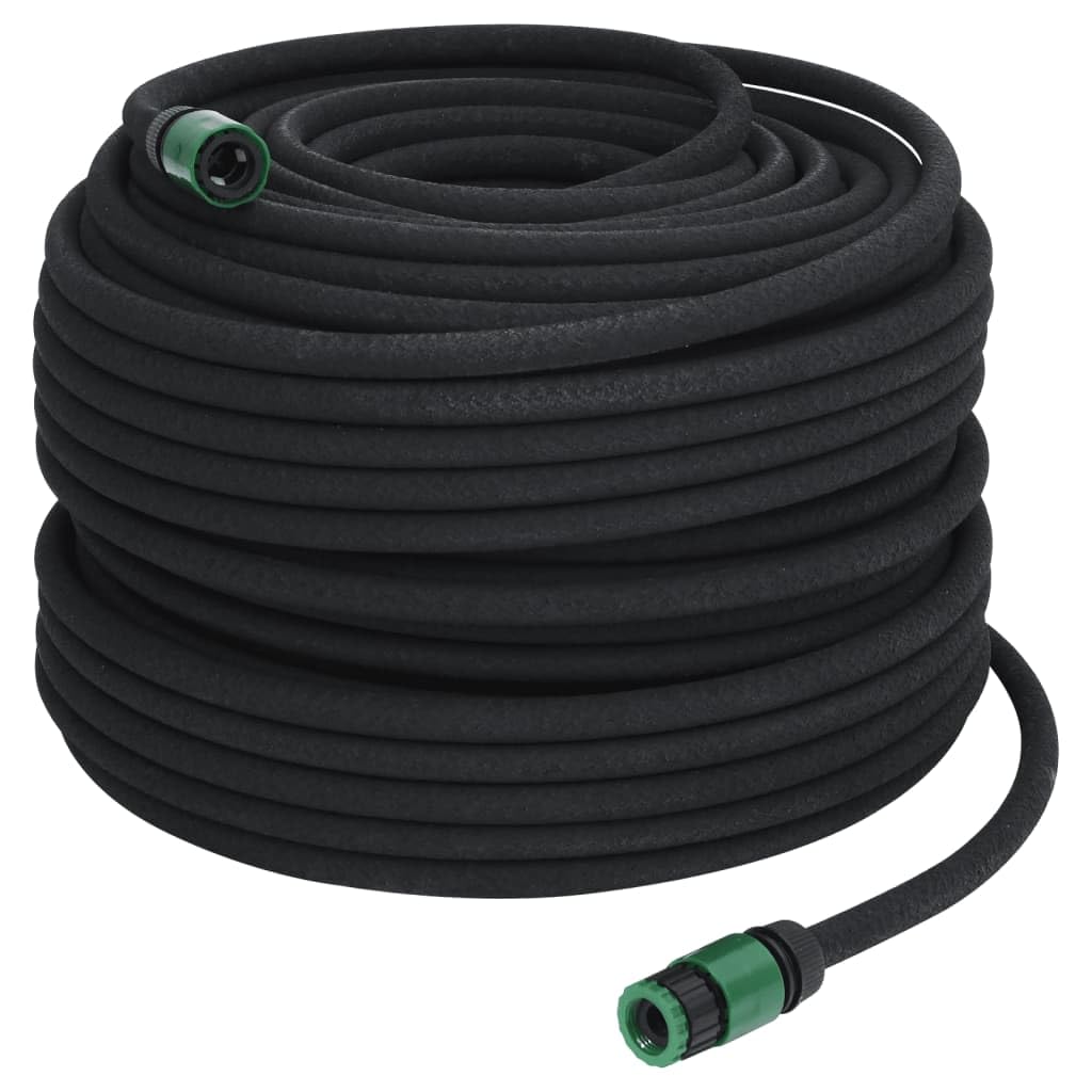 Vidaxl Black Garden Soaker Hose, Weeping Pipe With Accessory Fittings, Drip Hose For Lawn Farm, Outdoor Irrigation Leaky Pipe, Rubber