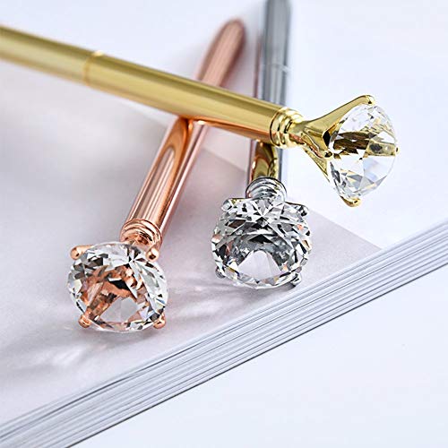 Zztx 5 Pcs Big Crystal Diamond Ballpoint Pen Bling Metal Ballpoint Pen Office Supplies, Rose Gold/Silver/Gold/White With Rose Polka Dots/Rose Gold With White Polka Dots, Includes 5 Black Velvet Bags #TOP2