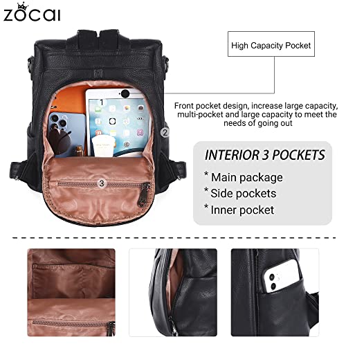 Image of ZOCAI Backpack Purse for Women Fashion Backpack Purses PU Leather Daypacks Anti-Theft Shoulder Bag Satchel Purse
