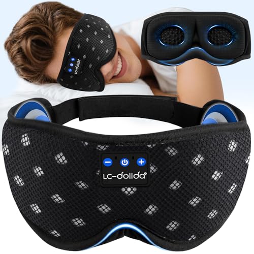 LC-dolida Schlafmaske mit Kopfhörer Bluetooth V5.4, Ultraweiche 3D Schlafkopfhörer Kopfhörer zum Schlafen für Frauen Herren,Augenmaske Schlafbrille mit Mikrofon für Reisen/Nickerchen/Yoga/Meditation
