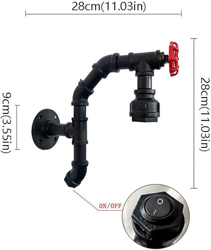 Miniatura 6 de Lámpara de pared de tubo de agua vintage, aplique industrial E27 para loft, restaurante, cafetería y sala de estar, accesorio de iluminación de Negro