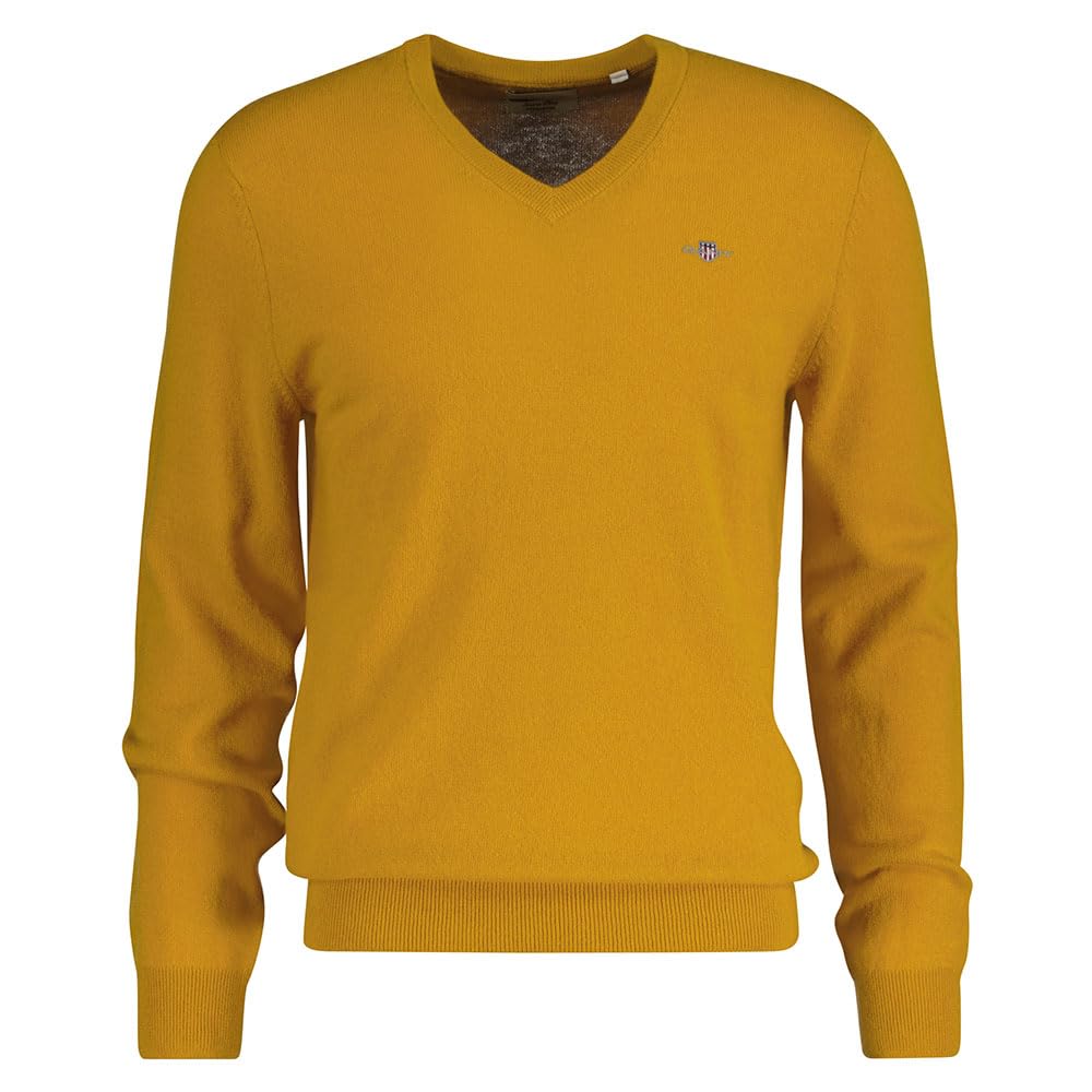 GANT Men's Extra fine Lambswool V-Neck Sweater, Maple Yellow, S