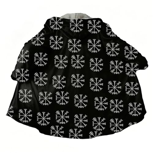 Image of Viking Mythology Mens Hooded Cloak Nordic Faux Cashmere Hoodie Winter Warmer Overcoat Mid-Length Parka Jacket