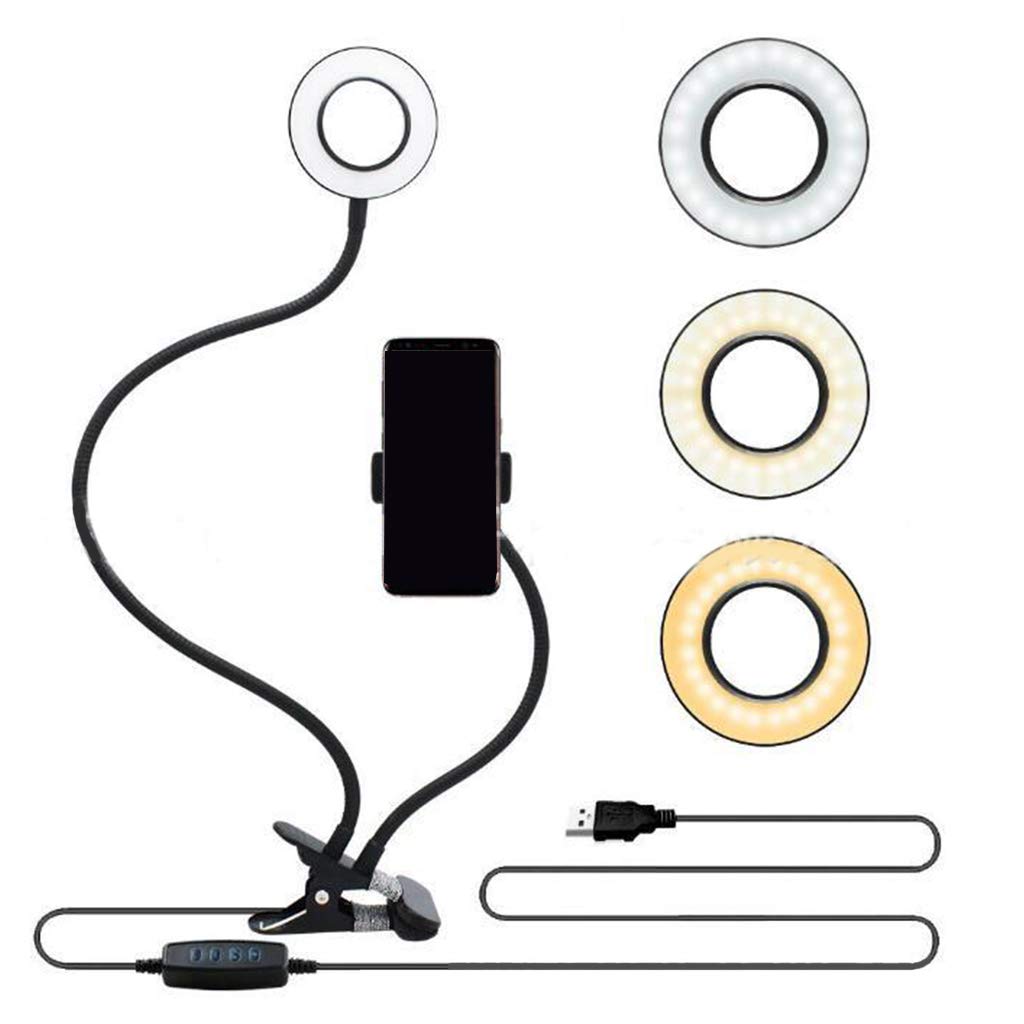 Lailongp Flexible 2-in-1 selfie ring light with mobile phone holder stand with gooseneck