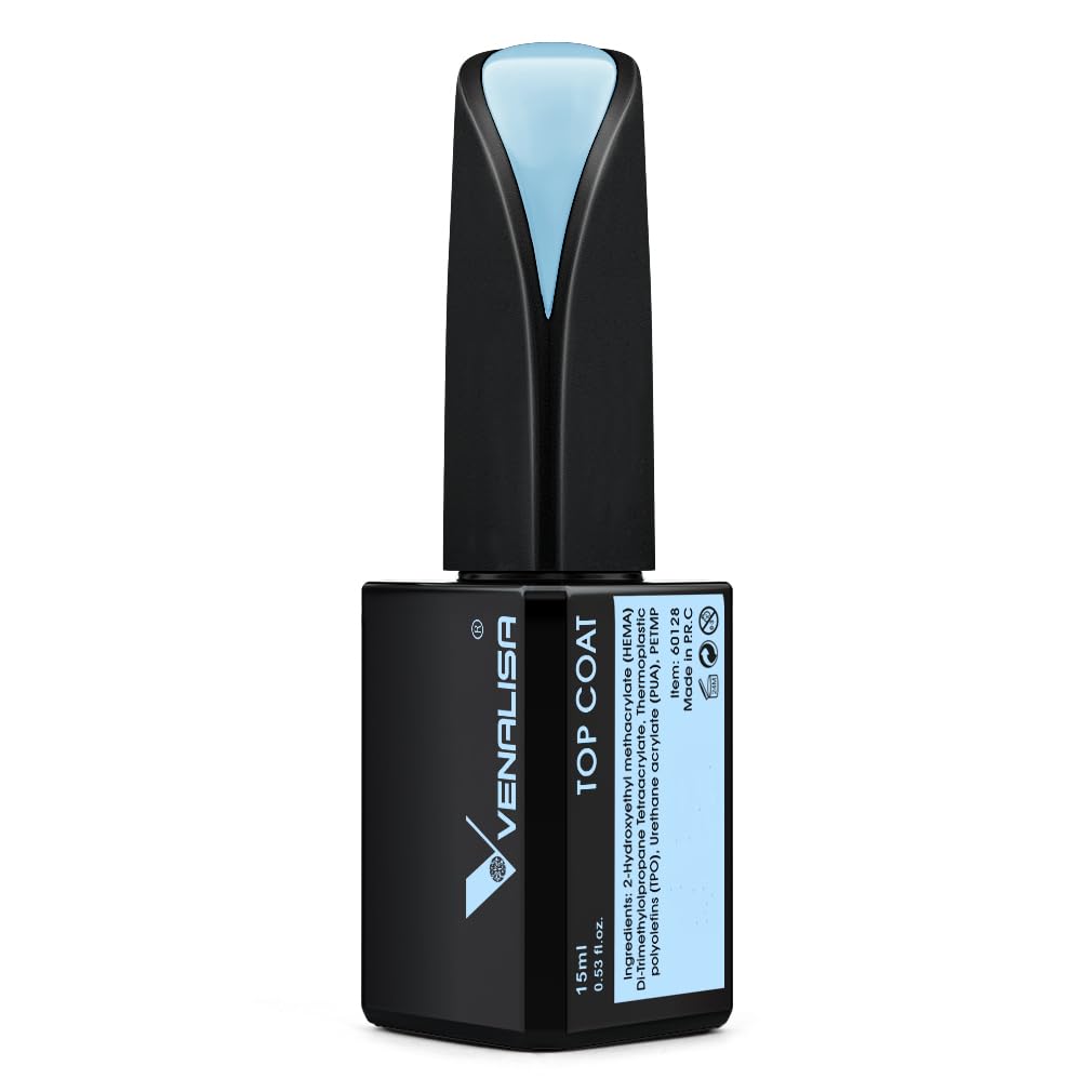 V VENALISA15ml No Wipe Top Coat Gel Nail Polish Scratch Resistant High Gloss Soak Off Long Lasting Strong Gel Tempered Top Coat Nail Art DIY Home Use Beauty Gifts