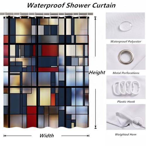 Rideau de douche 150x170cm géométrie en tissu polyester imperméable - 7