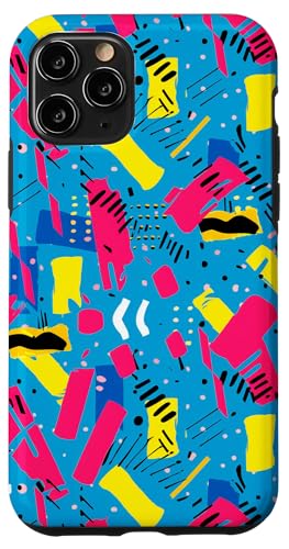 ブルー ピンク イエロー レトロ 80年代 90年代 絵画柄 スマホケース iPhone 11 Pro 用