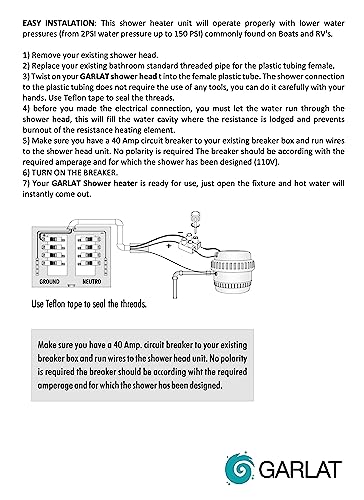 Garlat LATINA SHOWER HEATER Shower Head Heater With Three Temperature Selector, Tankless Water Heater Electric thumb #3