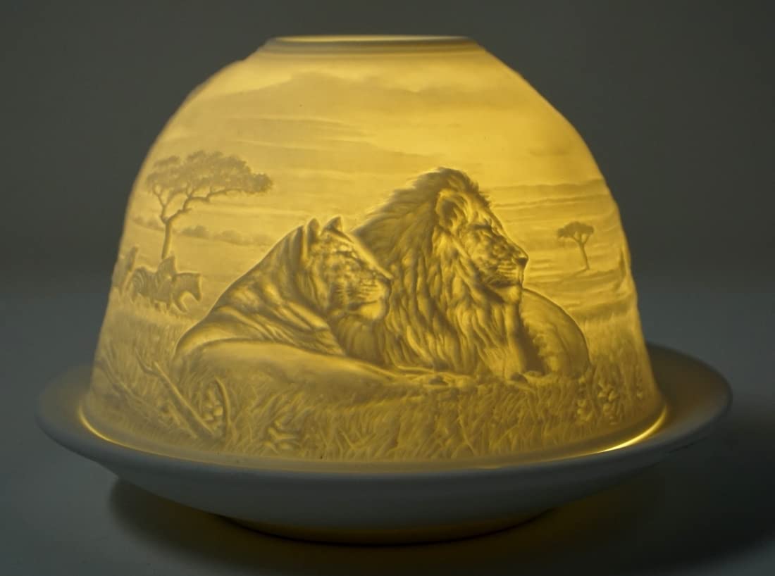 Dome Light Löwen Teelicht – Porzellan-Windlicht Mit Relief, Ca. 8,5 Cm Hoch, In Geschenkkarton