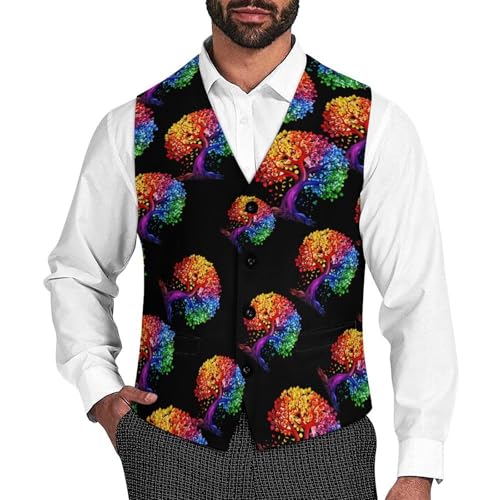 Tree-Lifes-Chakra Men's Suit Vest Waistcoat Vests Formal Dress with 2 Pockets for Business Casual Tuxedo