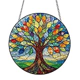 PLIGREAT Árbol de la vida de cristal, 20 cm, gran cristal pintado, atrapa el sol, decoración de ventana, para jardín, casa, interior y exterior, decoración artística, regalo para mujeres