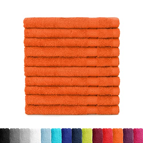 BaSaTex Frottee Gästehandtücher 30x50 im 10er Set | Gästetuch 100% Baumwolle Made in Green | Farbe: Orange