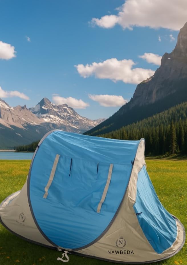Image of Outdoor Camping Pop Up Boat Tent 1-2 Person Tent - for Camping, Hiking, Outdoor, Adventure, Garden (SkyBlue Beige)