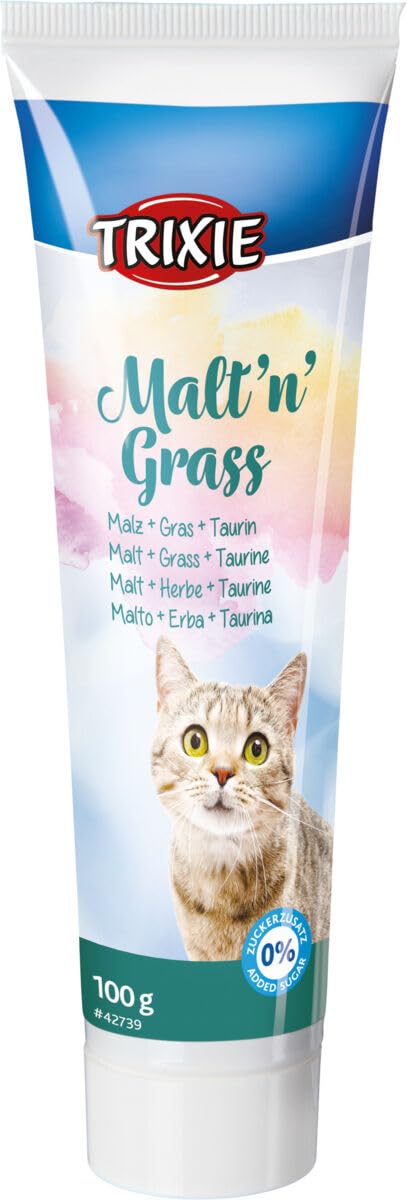 Trixie Malt’n’Grass Anti-Hairball | Pack Double | 2 x 100 g | Aliment complémentaire pour Chats | Favorise la Digestion et Aide à l’élimination des Poils ingérés | sans Sucre ajouté