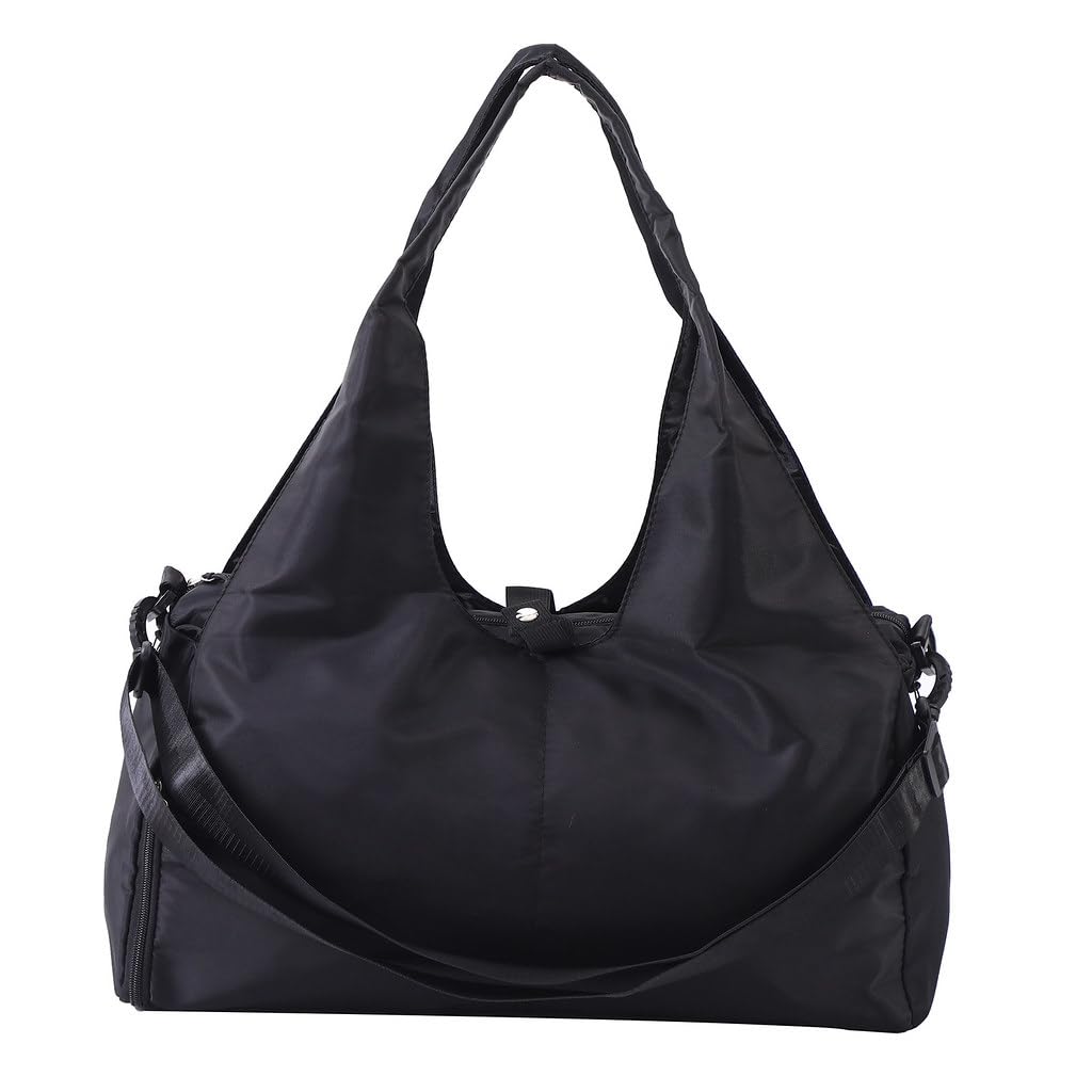 Phlexio Large Gym Bag with Yoga Mat Buckle,Travel Duffle Bag，Waterproof Weekender Bag, Carry On Tote Bags for Women Black