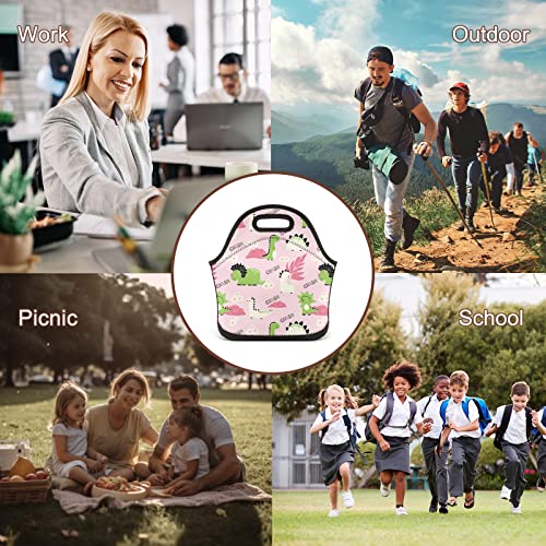 Dacawin Cute Kids Toddler Lunchbox Pink Cartoon Dinosaur Insulated Lunch Box Bag Reusable Outdoor Lunch Tote Bag Portable Leakproof Cooler Lunch Bags #TOP7