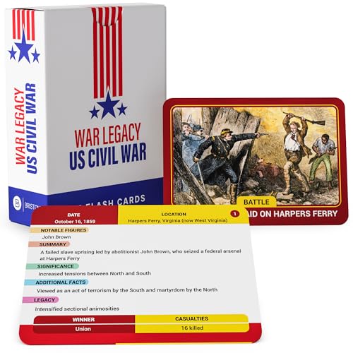 Briston US Civil War Flashcards - 75 American History North & South Flash Card - Key Events, People, & Battles - AP Resource for Studying, Teaching Government, Social Studies Civics - Classroom & Home