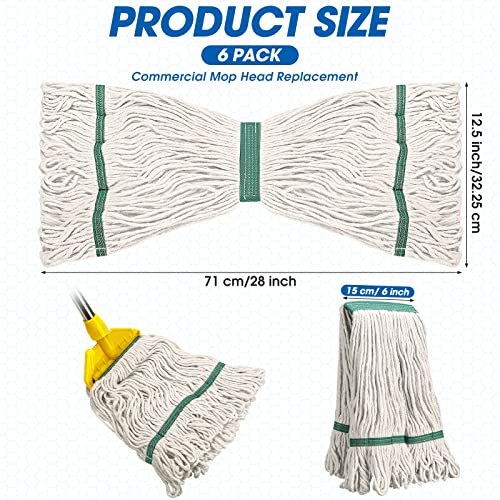 Image of Eccliy 6 Pack Commercial Mop Heads Replacement Heavy Duty 18 oz Loop End Cotton String Wet Mop Refills Washable Absorbent Reusable for Industrial Home Tile Wood Concrete Floor (White,Green)