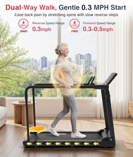 Image of Redliro Treadmill for Seniors Slow Walking - Backwards Treadmill for Seniors with Long Handrails, 0.3 MPH Start, APP Control, Fully Flat 0% Incline Design Recovery Machine for Elderly Home Use