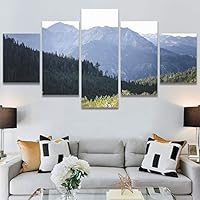 SIGNWIN 5 Panel Canvas Wall Art Modern Art Expressive Farmhouse/Country Landscape Mountain Top Multicolor Photography for Home Decorations Ready to Hang - 60