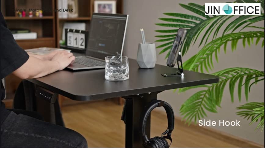 JIN OFFICE Electric Height Adjustable Desk| 80 Kg Wt. Capacity, 2 Year Warranty| Motorized Sit Stand Desk with Headphone Hook & Cable Tray (Brown... - Image 7